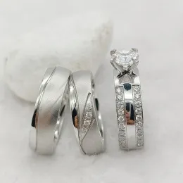 Anéis de noivado de casamento conjuntos para casais amantes pura feita à mão prata branca ouro aço inoxidável jóias nunca desaparece