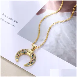 Pendant Necklaces New Arrival Rainbow Cz Moon Pendant Necklace For Women Crescent Zircon Charm Fashion Elegant Jewelry Ladies Gift Dro Dhdqq