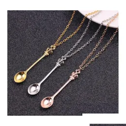 Collane con ciondolo Corona Mini Teiera Collana Cucchiaio Collane con ciondolo Gioielli Oro Sier Colori neri Per uomo Donna Regalo Consegna a goccia O Dhqbs