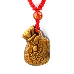 Pendants Tiger's Eye Stone Money Bag Pendant With Chain Tiger Eye Foo Dog Necklace Pendant Amulet Lucky Pendant Man Amulet Jade Jewelry