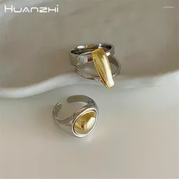 Ringos de cluster Huanzhi Color Gold Contrast Silver Irregular Metal Ring For Women Girl Korean Retro Design Trend Work Diário Jóias grossas