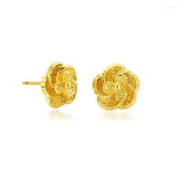 Brincos clássicos 24k banhados a ouro flor orelha studs mulheres meninas personalidade dourada brinco decorar joias finas e delicadas