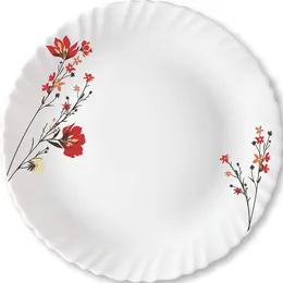 Steinzeug-Geschirr, kleine Speiseteller für Desserts, voller Teller (27,9 cm, 6er-Set, rot-weiß), Partyzubehör, Einweggeschirr