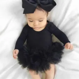 02 Jahre Mode Säugling geboren Baby Mädchen Kleidung Langarm Mesh Overall Solide Bodysuit mit Stirnband Kleidung Set 240220