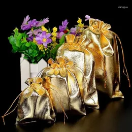 Gift Wrap 50Pcs Organza Bag 7x9/9x12/10x15cm/13x18cm Gold Silver Pouch Wedding Party Candy Package Jewelry