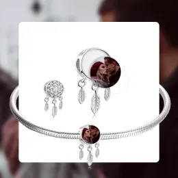 Verktyg Belawang Personlig Dreamcatcher Round Bead Fit Original Armband 925 Sterling Silver Custom Photo Charms för DIY -smycken