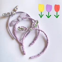 Hair Accessories Cute Children's Headband Purple Floral Tulip Girl Pleated Bow Ties Baby Headdress Hairpin Scrunchies Gift