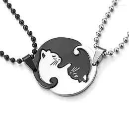 Pendant Necklaces Couple Heart Necklace Cute Cartoon Cat Simple Color Black Animal Jewelry Gift For Girl Boys Wholesale