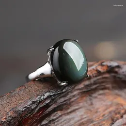 Cluster Rings Natural Obsidian Ring For Men Women Silver Jewelry Fashion Opening Couple Korean Edition Rich And Noble Paired With Energy