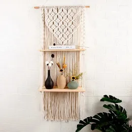 Tapisserier kvalitet boho vävd trähylla tapestry bomull rep vägg flytande utsökt utförande minimalistiska och hållbara