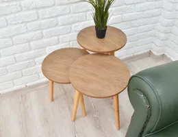 Набор столов для раскладывания из 3-х торцевых столиков - современные полезные столы середины века с деревянными коническими ножками, мебель для дома, набор круглых столов для дивана