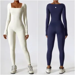 LL-8150 Damen Lu Yoga Outfit Jumpsuits Langarm Eng anliegende Mädchen Tanz Gym Einteiliger Yoga Overall Lange Hosen Bodysuit