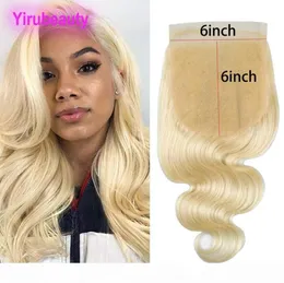 Indian Raw Virgin Hair 6x6 Lace Closure Middle Trzy częściowa fala ciała 613 Blond Kolor 6 na 6 Zamknięcie z włosami dla niemowląt 9567114