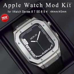 Watch Bands Luxury Case Modification Kit For Apple Band 9 8 7 45mm 44mm Metal Alloy Bezel Frame Silicone Strap IWatch 6 SE 5