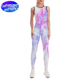 Anpassade kvinnors yogabyxor i ett stycke HD HD-mönster ärmlös design andningsbar svettabsorption bakom dragkedjedesign 90% polyester +10% spandex 262g Multi-färg