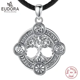 Подвески Eudora, стерлинговое серебро 925 пробы, ожерелье «Древо жизни», скандинавские руны, гексагональный кельтский узел, подвеска-амулет Yggdrasil, мужские ювелирные изделия викингов
