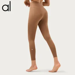 AL Lycra-Stoff Yoga-Outfit Einfarbige Damen-Yogahose Neun-Punkt-Hohe Taille Sport Schwarz Lila Gym Wear Leggings Elastische Fitness Lady Outdoor-Sporthose