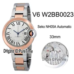 V6F W2BB0023 SEKO NH05A Automatiska damer Kvinnor Titta på Two Tone Rose Gold White Textured Dial Steel Armband Edition 33mm New 325i