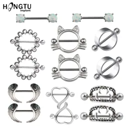 Yüzükler 2pcs moda meme ucu yüzüğü 14g halter nipple kalkan 7 şekiller paslanmaz çelik çelik halter punk göğüs piercing takı