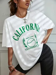 T-shirt das mulheres Califórnia Costa Oeste Los Angeles Carta Gráfico Camisetas Mulheres Respirável Hip Hop Camisetas Verão Camisetas Rua Algodão Tees T240221