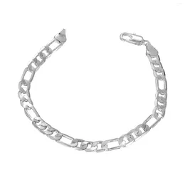 Link Bracelets Jewelry 925 Sterling Silver 6MM Flat Sideways Fine Workmanship And Rich Levels Perfect Gift For Boyfriend