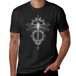 Herren-Tanktops, weißes Libellen-Mandala in Stift und Tinte, Dotwork-T-Shirt, grafische T-Shirts, lustiges T-Shirt, kurzes Herren-Training