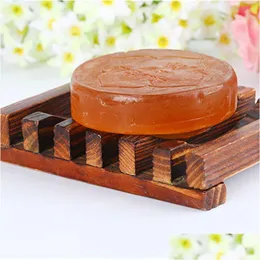 Soap Dishes Natural Wooden Carbonized Dish Bamboo Tray Holder Storage Soaps Drain Rack Box Container For Bath Shower Plate Bathroom Dh5Mi