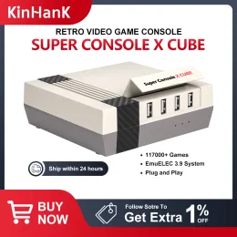 Konsollar Oyun Konsolu Kinhank Super X Cube Retro Video Oyunu Konsolu 117000 PSP/PS1/N64/DC/Mame/GBA Çocuk Hediyesi Kontrolörlü