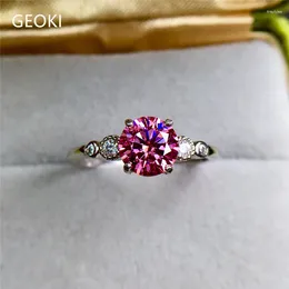 Cluster Rings Geoki Luxury Gift 925 Sterling Silver 1 Ct Perfect Cut Passed Diamond Test Pink VVS1 Moissanite Ring For Female Trendy Jewelry