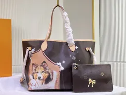 Nevers mm f çanta yüksek kaliteli köpek ipek ekran cüzdan çanta tasarımcısı kadın lüks klasik baskı mektubu çizgi film desen alışveriş çantası m40995