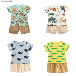 의류 세트 Sanlutoz Cartoon Boys Clothing Set Summer Short Sleeve Cotton Baby Tops + Baby Shorts 2pcs Casual
