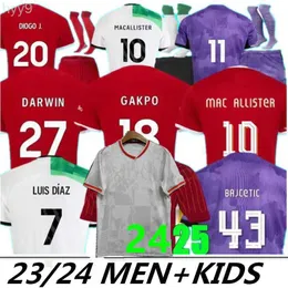 Men's T-shirts S-4xl 23/24 Soccer Jerseys Fan Player Version Gakpo Darwin 2024 Luis Diaz Alexander Arnold Kit Mac Allister Szoboszlai Kids Uniform A.becker Goalkeepe S