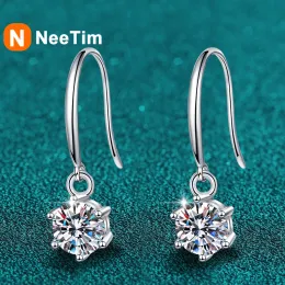 Örhängen neetim 1ct 6,5 mm Moissanite Droop örhängen för kvinnor Original Wedding Chrismas Gift S925 Sterling Silver Hoop Earring Certified