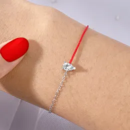 Bangles Moonmory 925 Sterling Silver CZ Big Crystal Red Rope Bracelet Half Red String Half Silver Chain Bracelet For Women Jewelry