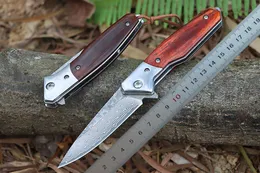1Pcs New A2250 Flipper Folding Knife VG10 Damascus Steel Blade Rosewood with Steel Head Handle Outdoor Ball Bearing Washer Fast Open Folder Knives