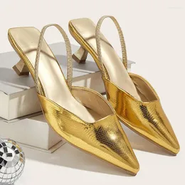 صندل 2024 العلامة التجارية الصيفية للسيدات Golde Serpentine Pumps Back Strap Slip on Ladies Slingback Histen Cheels Shoes