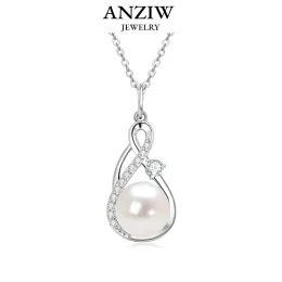 목걸이 Anziw 10mm Freshwater/Tahitian Black Pearl Moissanite Infinity 펜던트 목걸이 실버 925 웨딩 보석 여성 선물 45+5cm