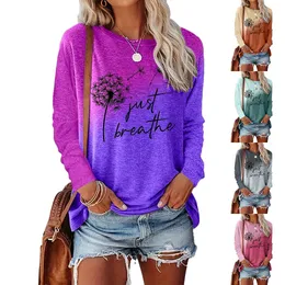 Women's Dandelion Letter Pattern Printed Casual Loose Round Neck Long Sleeved Top