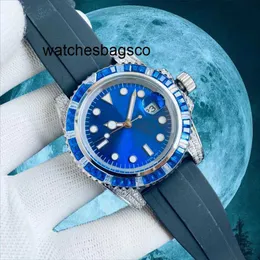 Zegarek męski czysty zegarek mechaniczny automatyczny zegarek 40 mm niebieski diamentowy zegarek 8215 ruch czarny gumowy pas szafirowy wodoodporny, świetlisty ocean