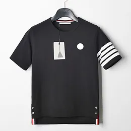 남성 T 셔츠 줄무늬 패턴 디자이너 Tshirts 자수 유전 단 반바지 소매 고품질 탑 티스 아시아 크기 S-3XL