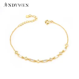 Bangles ANDYWEN 925 Sterling Silver Gold Zircon Charm Chain Bracelet Pulsera de cadena JANET Cristal Oro 2021 Women Wedding Jewelry