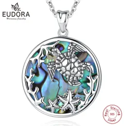 펜던트 Eudora Real 925 Sterling Silver Sea Turtle Necklace Abalone Shell Pendant Fine 보석 어머니의 선물 Cymbd031