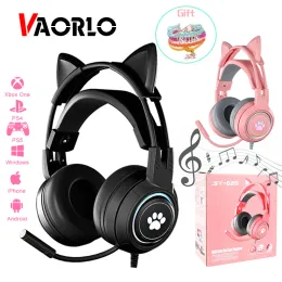 Наушники RGB Light Gamer Наушники Cat Ears Игровые наушники с микрофоном HD с шумоподавлением OverEar для ПК Ноутбука для детей Женские подарки