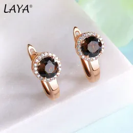 Earrings LAYA 100% 925 Sterling Silver Millennium Cut Vintage Gemstone Natural Smoky Quartz Earrings For Women Wedding Engagement Jewelry