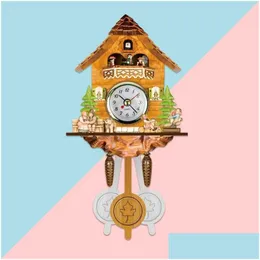 Wall Clocks Creative Retro Cuckoo Clock Wooden Handmade Hanging Bird Call Time Bell Watch Timekee Drop Delivery Home Garden Decor Dh1E6