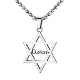 Halsketten U7 Edelstahl Benutzerdefinierter Name Davidstern Halskette Sechseck Judentum Juden Jüdisches Symbol Unisex Schmuck