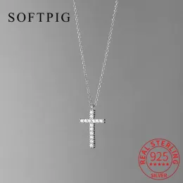 Kolyeler Softpig Real 925 Sterling Silver Zircon Çapraz gerdanlık Kolye Moda Kadınlar Klasik Fine Mücevher Minimalist Bijoux