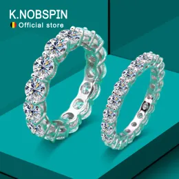 Yüzükler Knobspin 5mm 7ct D Renk Moissanit Halkası 925 Şerit Beyaz Altın Aly Band Sonsuzluk Bant Nişan Yüzükleri Kadınlar için