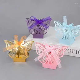 Gift Wrap 10pcs Laser Cut Hollow Chocolate Candy Box Gold Butterfly Packaging Boxes Wholesale With Ribbons Wedding Party Decor Supplies