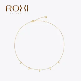 Halsband Roxi 925 Sterling Silver Geometric Micro Inlaid Zircon Chain Neck 18K Gold Plated Staplat halsband för kvinnor Collier Argent 925